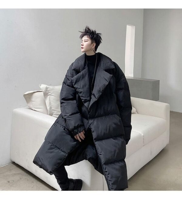 KK1572/P190 Winter Solid Color Dark Button Large Lapel Long Cotton Jacket