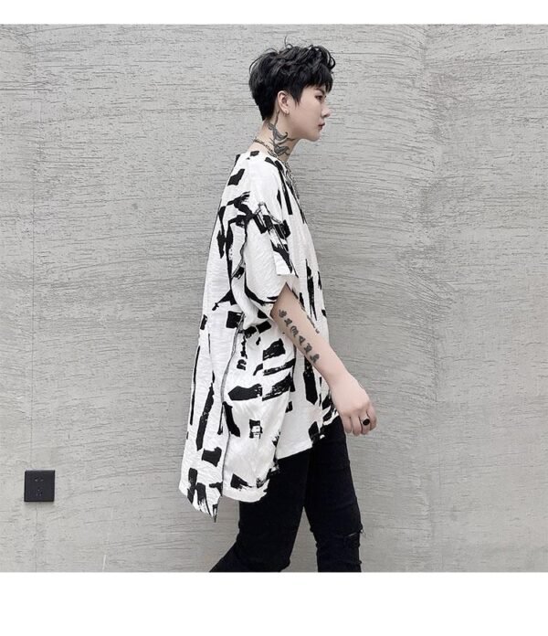 KK1686/P75 Geometric Pattern Drop Shoulder Raglan Sleeve Round Neck T-shirt