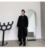 KK1284 Collar Dark Upper and Lower Fabric Large Pocket Men's Long Windshield Jacket