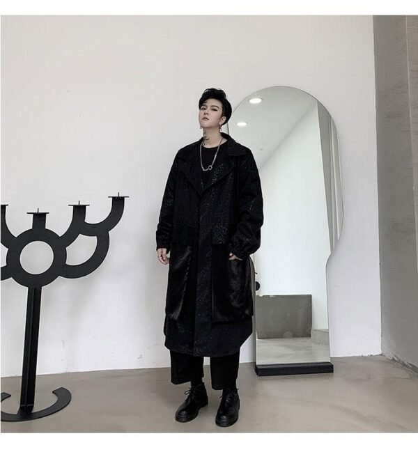 KK1284 Collar Dark Upper and Lower Fabric Large Pocket Men's Long Windshield Jacket