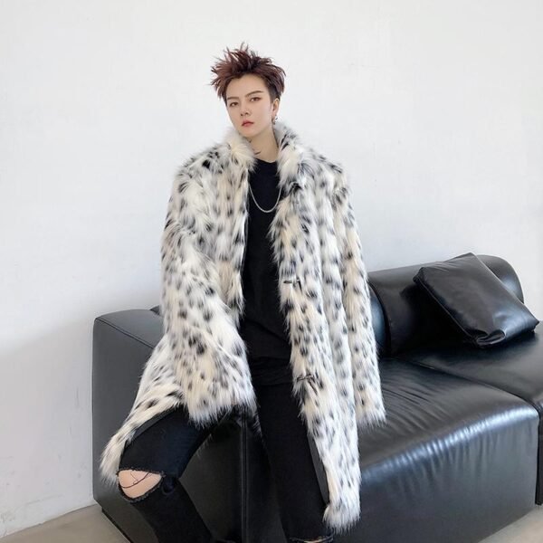 F425P185 Winter Long Windbreaker Hair High End Men and Women Stand Collar Leopard Print Thickened Coat