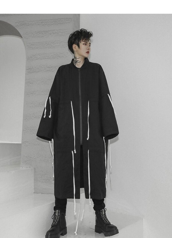 Men's Tide Long Windbreaker Jacket Long Coat Drawstring Jacket