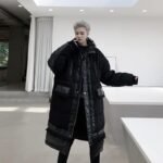 KK1308P235 Winter Style Splicing Small Fragrance Fabric Stand-up Collar Men's Mid-length Cotton Jacket