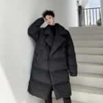 KK1572/P190 Winter Solid Color Dark Button Large Lapel Long Cotton Jacket