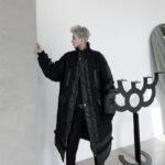 KK1308P235 Winter Style Splicing Small Fragrance Fabric Stand-up Collar Men's Mid-length Cotton Jacket