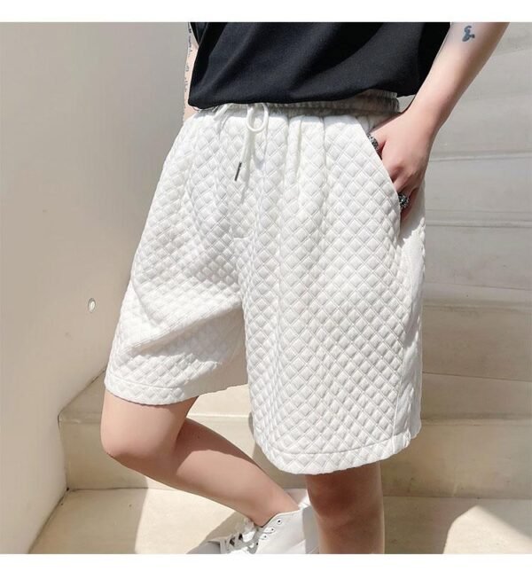 Kk1616 / P115 Solid Color Diamond Lattice Embossed Buttonless Vest Shorts Set