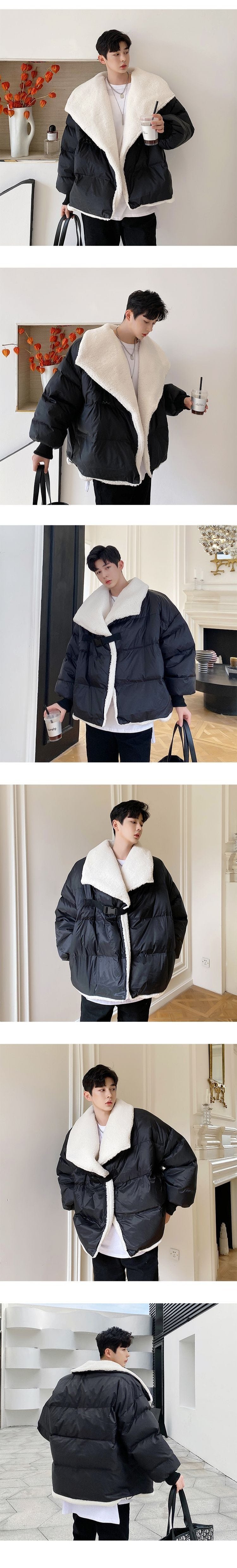 P155 Men's Korean Style Big Lapel Design Loose Bread Jacket Men