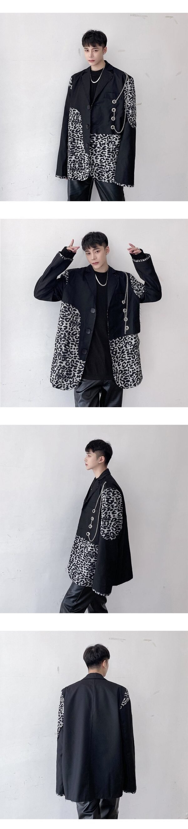 P1351226 Retro Leopard Print Stitching Suit Design Sense of Personality Niche Suit Men's Trend