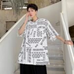 KK1656/P70 Letter Cashew Flower Printed Loose T-shirt