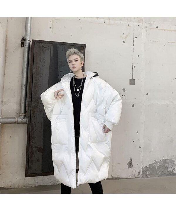 KK1300P210 Winter Contrast Color Double-hat Design Men's Loose Mid-length Cotton Coat