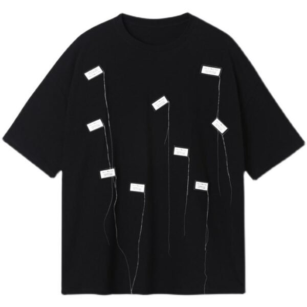 A452-6126-P55 New Personality Label Round Collar T-shirt
