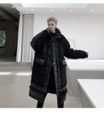 KK1308P235 Winter Style Splicing Small Fragrance Fabric Stand-up Collar Men's Mid-length Cotton Jacket