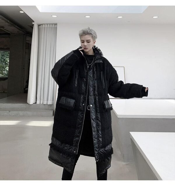 KK1308P235 Winter Style Splicing Small Fragrance Fabric Stand-up Collar Men's Mid-length Cotton Jacket