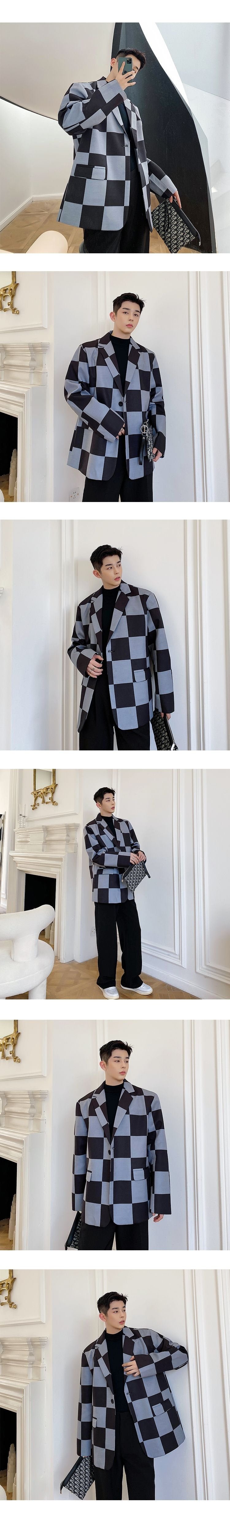 P115 Large Plaid Suit Jacket Man