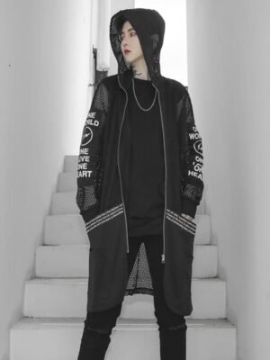 Fashion Streetwear Mesh Cardigan Mesh Jacket Loose Cardigan