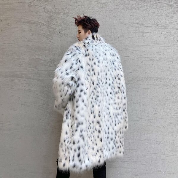 F425P185 Winter Long Windbreaker Hair High End Men and Women Stand Collar Leopard Print Thickened Coat