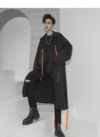 Streetwear Long Black Cardigan Windbreaker Jacket for Men
