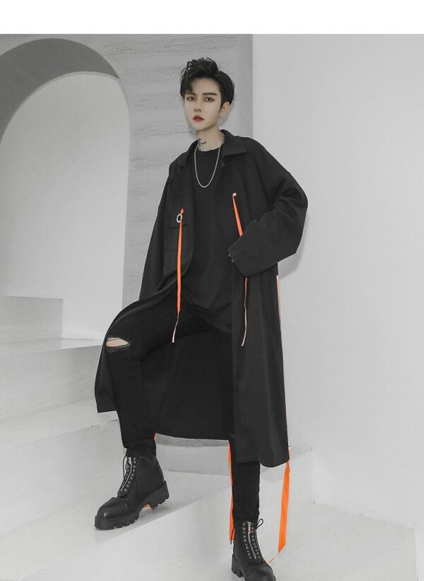 Streetwear Long Black Cardigan Windbreaker Jacket for Men