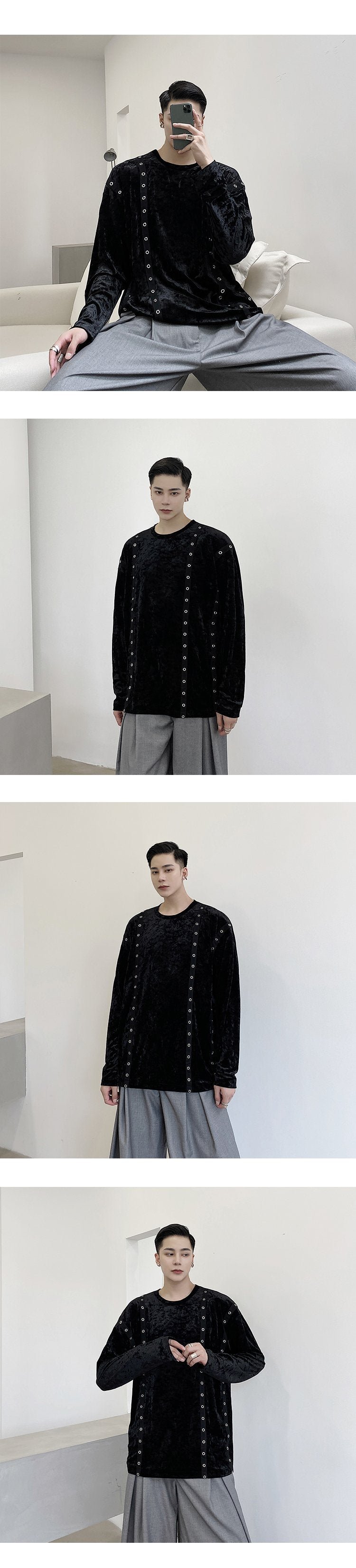 A345-1301-P80 Dark Black Jacket Male Wide Loose Korean Version Diamond Velvet Woven Ribbon