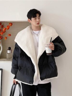 P155 Men's Korean Style Big Lapel Design Loose Bread Jacket Men