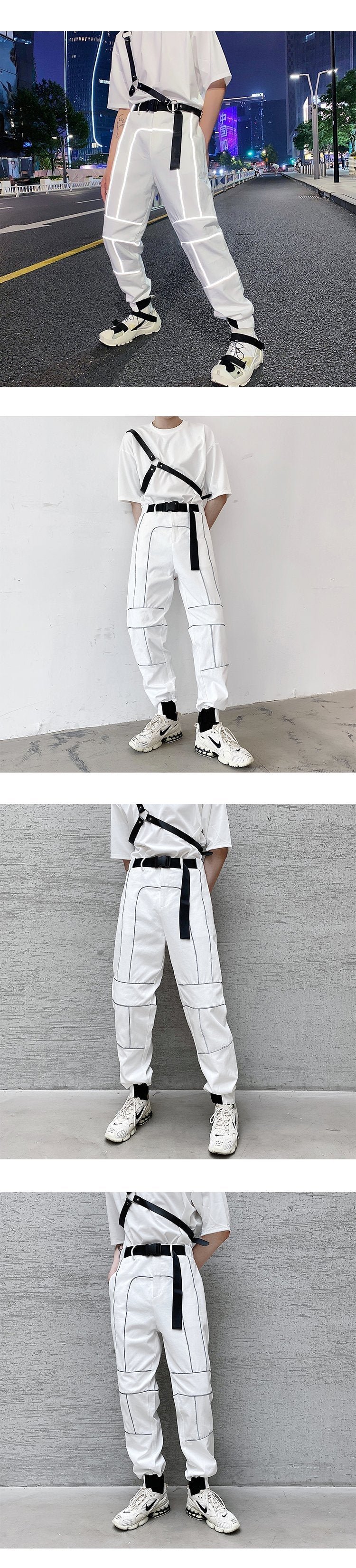 A261-9952-P75 Original Reflective Personality Design Function Wind Belt Bundle Casual Trend Trousers