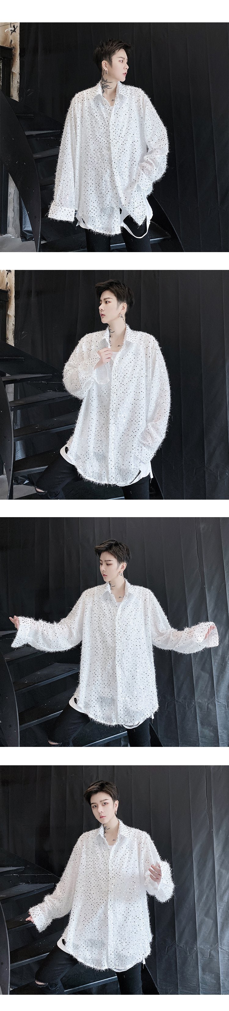 Shirts Oversize Men's Long Sleeves Loose Lazy Shirts Nocturnal DJ Hairdresser Tide