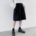 KK1375/P75 Double Live Pleat Design Loose Solid Color Casual Five-point Pants