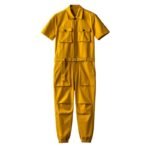 Summer Fashion Men's Short Sleeve One Piece Suit Plus Size Casual Leggings Performance Suit Men's and Women's One Piece Overalls
