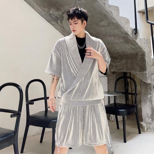 KK1614/P125 Solid Color Crumpled Lapel Shorts Suit