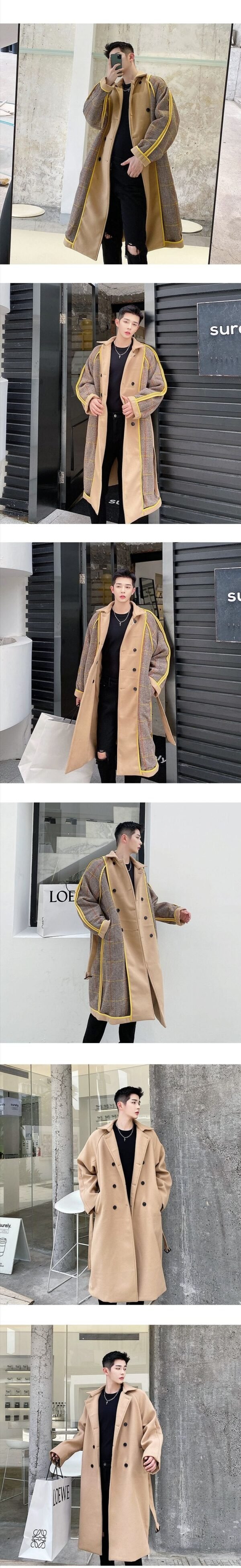 Retro Plaid Wool Coat Plaid Trench Coat Flannel Coat Checkered Jacket Double Breasted Coat