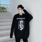 KK1526 Letter Pattern Printed Men's Solid Color Loose Thick Sweater