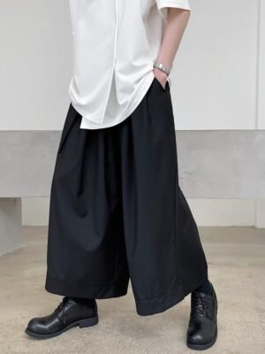 2380-P75 Yamamoto Style Dark Trendy Wide-leg Pleated Cropped Trousers