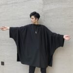 KK932/P75 Solid Color Side Slit Raglan Sleeve Loose Large-fit Men's Long Sleeve T-Shirt
