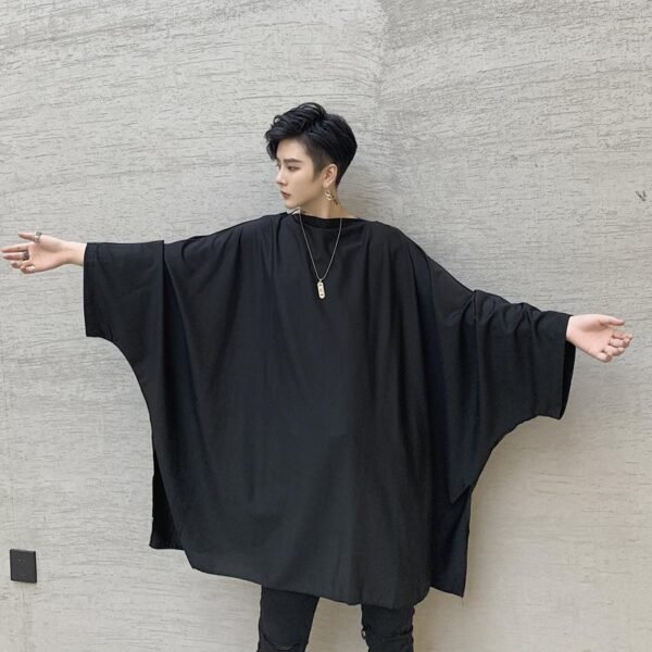KK932/P75 Solid Color Side Slit Raglan Sleeve Loose Large-fit Men's Long Sleeve T-Shirt