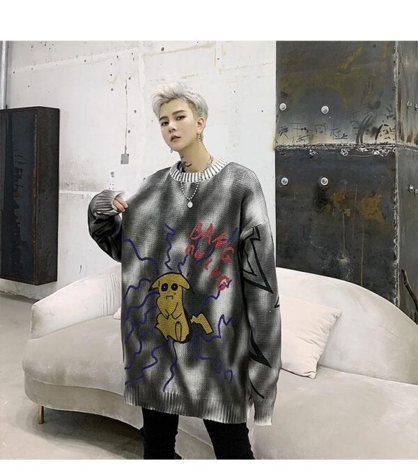 Kk1303p85 Autumn and Winter Pikachu Pattern Tie Dye Round Neck Men's Pullover Sweater