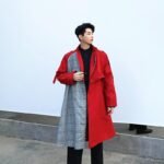 Fashion Plaid Windbreaker Red Trench Coat Flannel Trench Coat