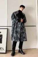 P165 Korean Tree Pattern Wool Over The Knee Coat Men