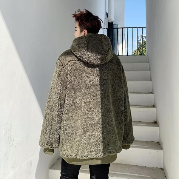 W205P125 Lambswool Jacket Handsome Hooded Thickened Cotton-padded Casual Jacket