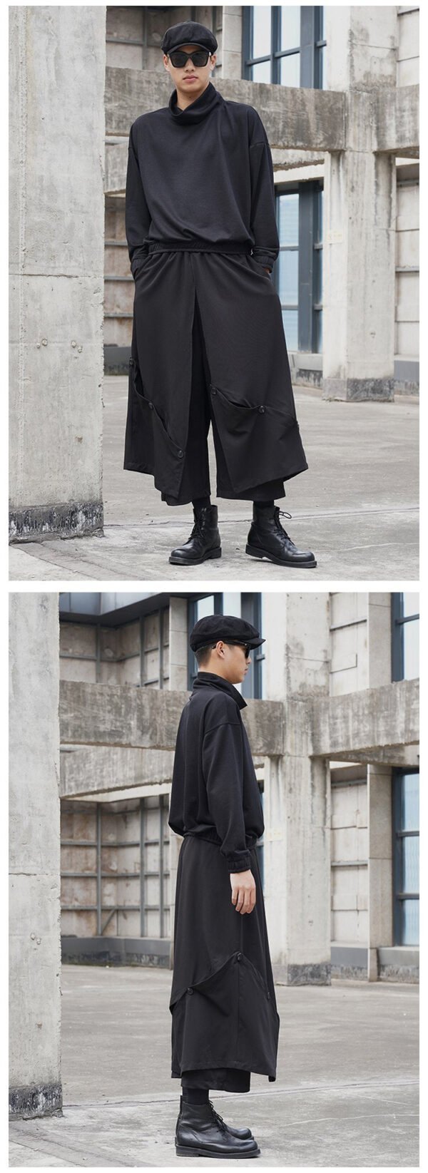 X090P95 Original Design Dark Black Mountain Yoji Style Loose Double Wide-leg Cropped Culottes
