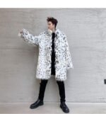 F425P185 Winter Long Windbreaker Hair High End Men and Women Stand Collar Leopard Print Thickened Coat