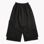 X090P95 Original Design Dark Black Mountain Yoji Style Loose Double Wide-leg Cropped Culottes
