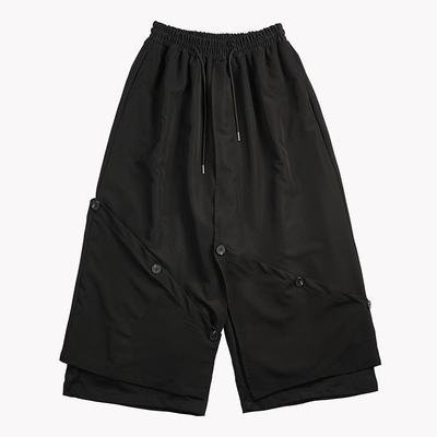 X090P95 Original Design Dark Black Mountain Yoji Style Loose Double Wide-leg Cropped Culottes