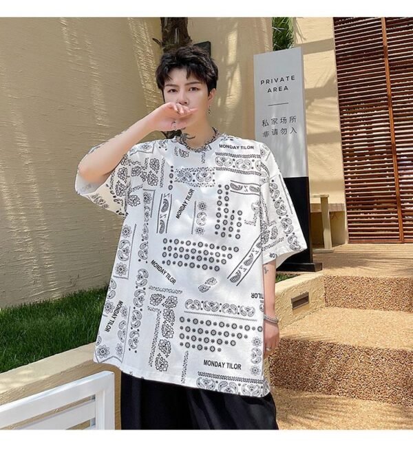 KK1656/P70 Letter Cashew Flower Printed Loose T-shirt
