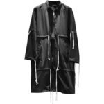 Men's Tide Long Windbreaker Jacket Long Coat Drawstring Jacket
