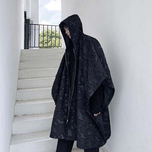 687 Yamamoto Dark Wind High Set Three Dimensional Pattern Hooded Cloak Medium Long Windbreaker Trend