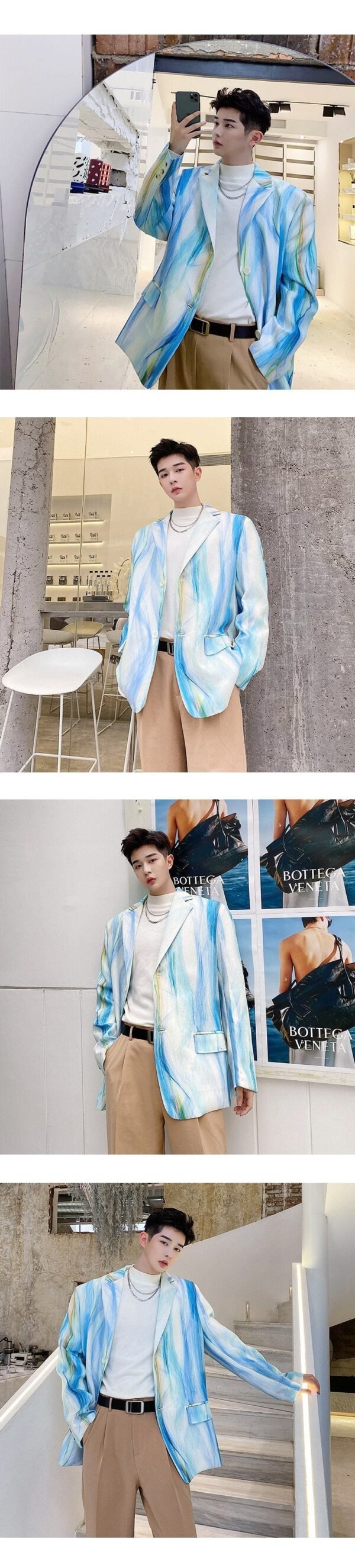 Retro Chinese Fashion Tie Dye Printing Casual Suit Autumn Blazers
