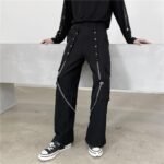 Trendy Outfits Loose Wide Leg Stereo Pocket Overalls Mens Goth Pants Chain Baggy Pants