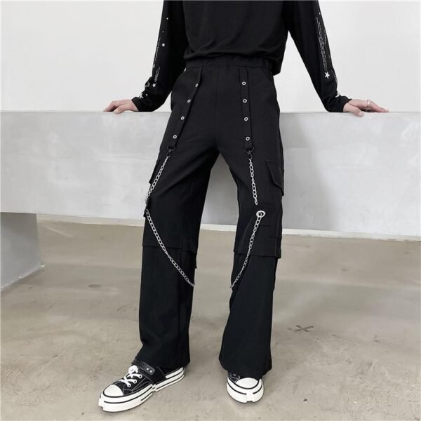 Trendy Outfits Loose Wide Leg Stereo Pocket Overalls Mens Goth Pants Chain Baggy Pants