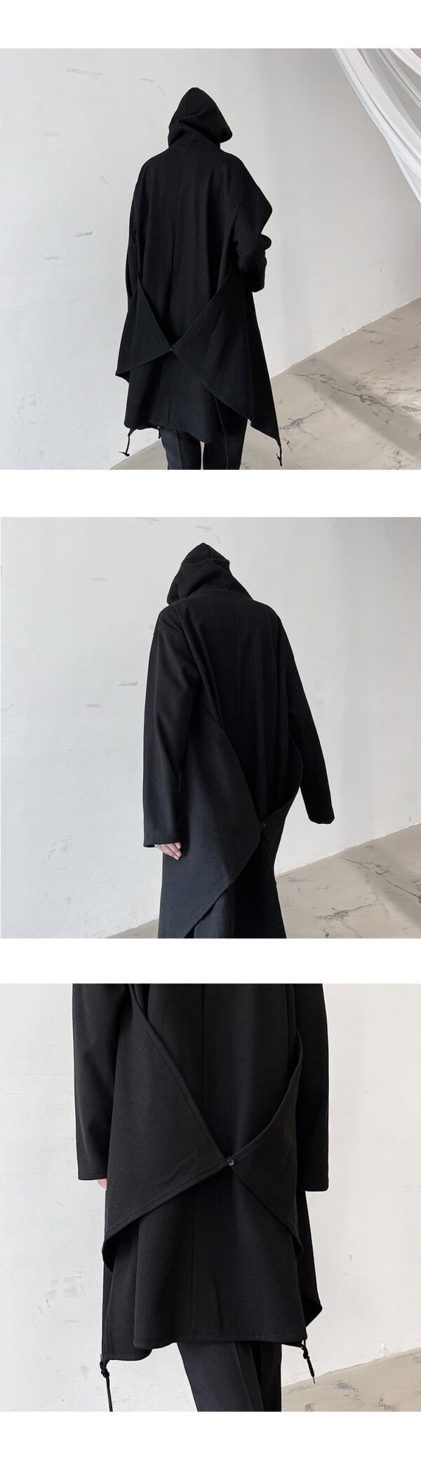 Yohji Yamamoto Dark Mysterious Hooded Cloak Long Black Trench Coat Windbreaker