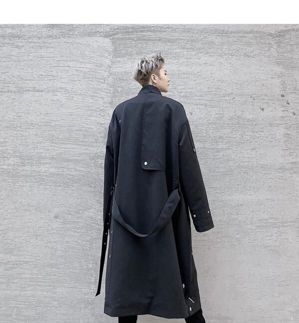 F419 New Men's Long Windbreaker Stand Collar Over The Knee Loose Trendy Casual Jacket